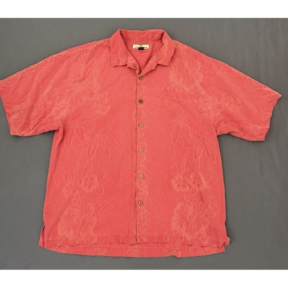 Tommy Bahama Shirt Men's Size XL Red Short Sleeve 100% Silk Button-Up Hawaiian